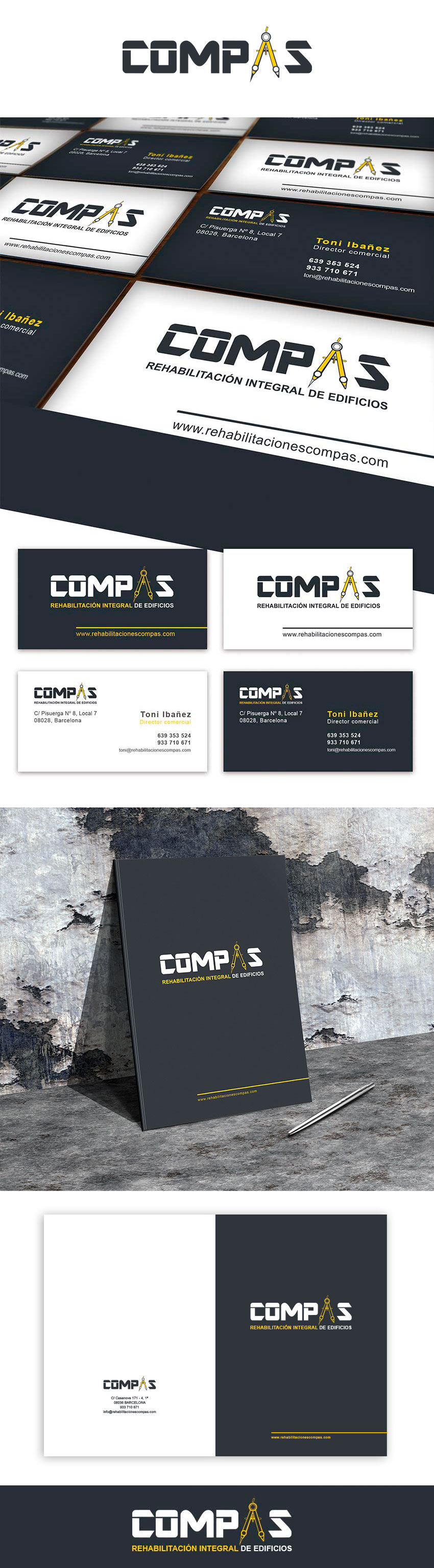 tarjetas-carpetas-compas Tarjetas y carpetas corporativas para Compas – Empresa de rehabilitación integral de edificios.